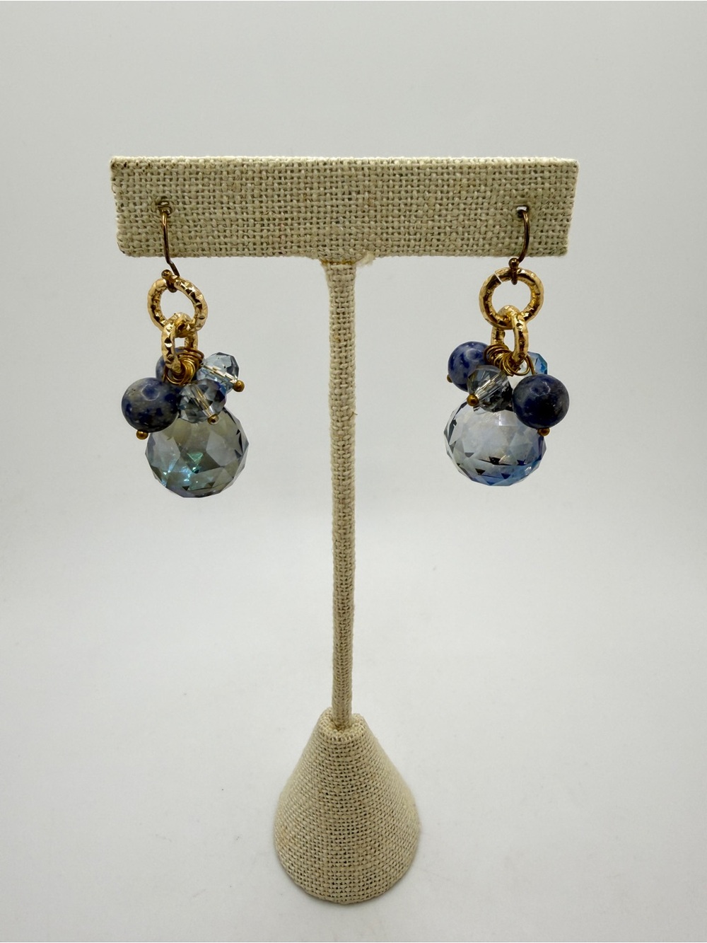 Gold over Sterling silver stamped hooks, crystal and sodalite dangle earrings! - Picture 12 of 16